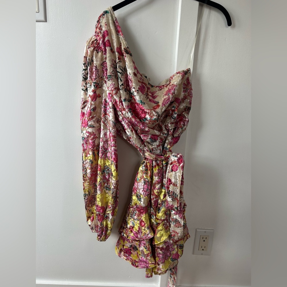 Beautiful gold lined floral dress one shoulder